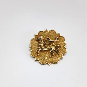 Vintage Sagittarius Brooch Zodiac Signs Gold Tone Pin